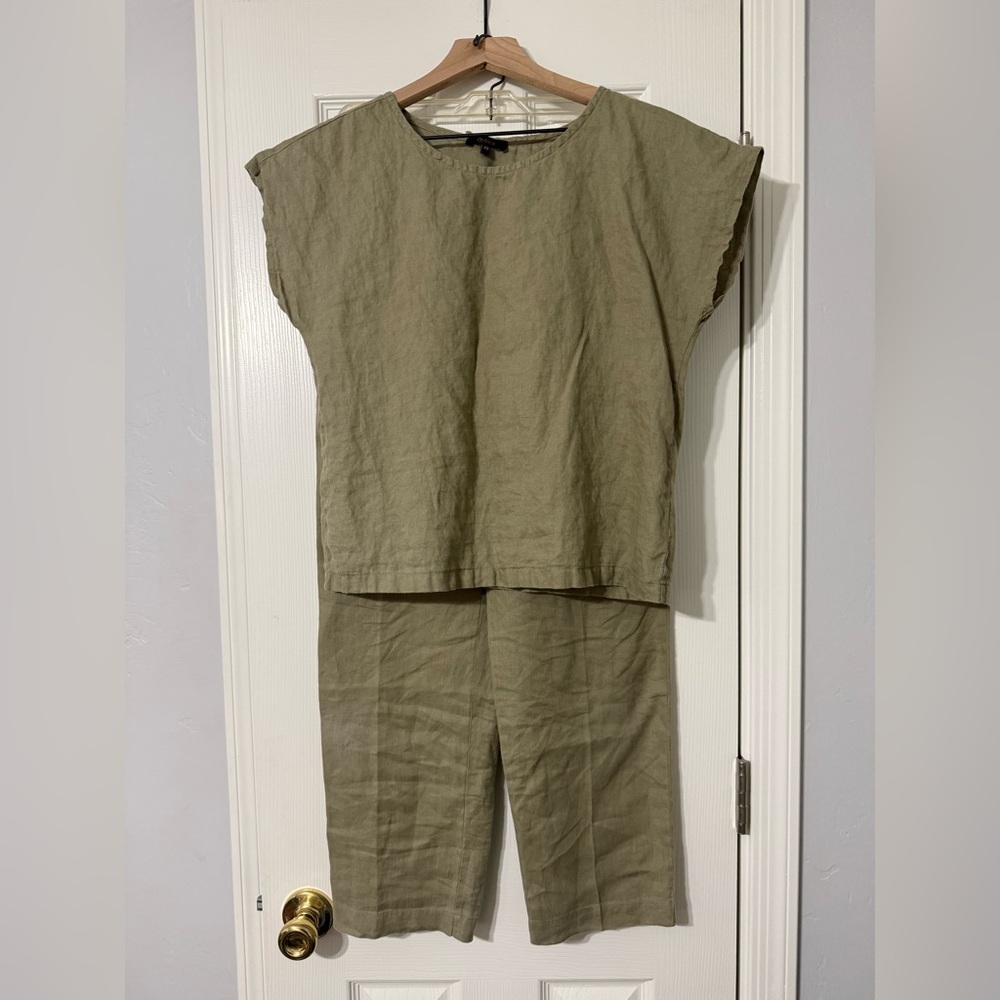 Quince 100% European Linen Pajama Set Women Size XS Olive Green